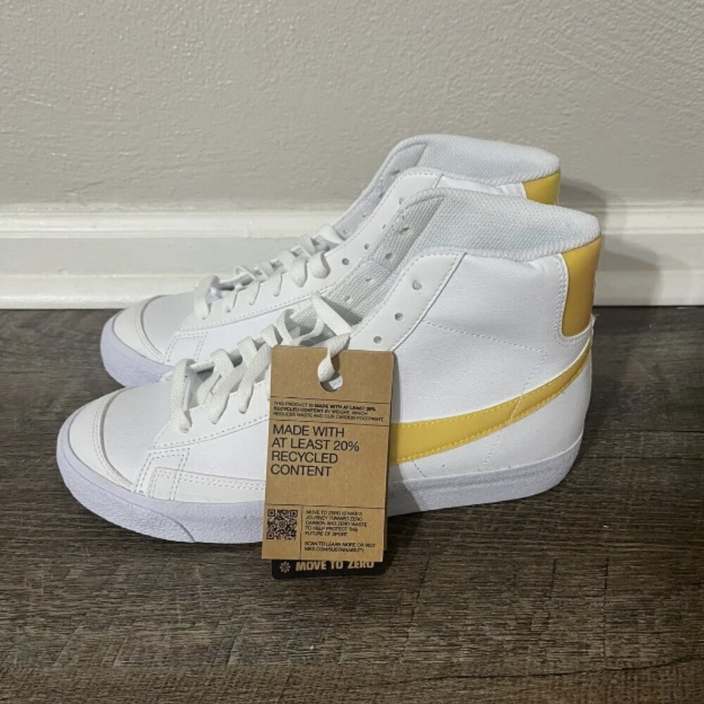 NIKE BLAZER MID NN GS KWE 77 WHITE YELLOW Shoe Size 7Y/Women 8.5 FJ4670-100​​​ - Picture 4 of 11